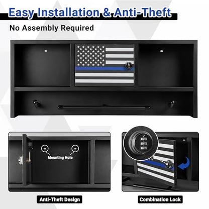 Neoaider Police Gear Rack, Police Hanger with Hooks | Tactical Duty Gear Rack Decor with Thin Blue Line Flag, Black Body Armor Stand for Police Gift - size: Wall Mounted w/Combination Lock