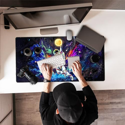 Astronaut Desk Space Mouse Pad for Boys - Galaxy Gaming Mouse Pad, 31.5x15.7in, Stitched Edges - color: Colorful Astronaut Boys