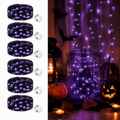 6 Pack Fairy Lights Battery Operated - 7ft 20 Led Twinkle Lights 3 Modes, Bulk Mini String Lights Waterproof for Halloween Holiday Mason Jars Vases DIY Decoration Christmas-Purple - color: Purple, size: 6 Pack
