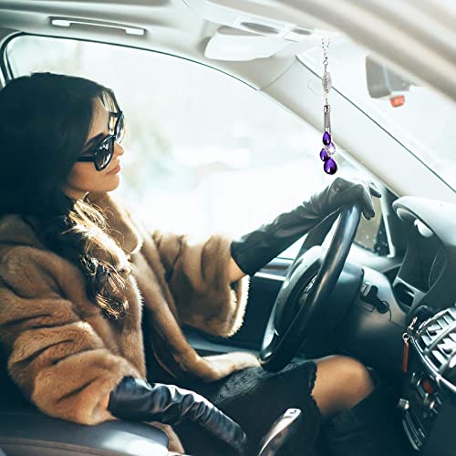 Frienda Bling Car 백미러 액세서리 여성용 선물 귀여운 하트 크리스탈 걸이 참 다이아몬드 장식 행운의 인테리어 장식품 펜던트 (24.9cm(9.8인치), 퍼플) - color: 퍼플., size: 9.8 Inch