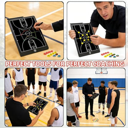 Basketball Magnetic Coaching Board –16" Professional Basketball Tactics Board & Basketball Clipboard for Coaches, Magnetic Player Number Magnets, Dry Erase, Carrying Case