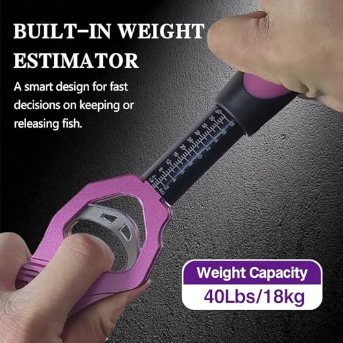 Eupheng 11.8'' Heavy-Duty Fish Gripper with Scale Rustproof Aluminum Body, Non-Slip Rubber Handle, Built-in Weight Estimator & Wrist Lanyard - color: Pink