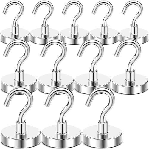 DIYMAG Strong Neodymium Magnetic Hooks, 170 Lbs Heavy Duty Rare Earth Magnets with Hook, Strong Corrosion Protection Facilitate Hook 12 Packs - size: 1.41in
