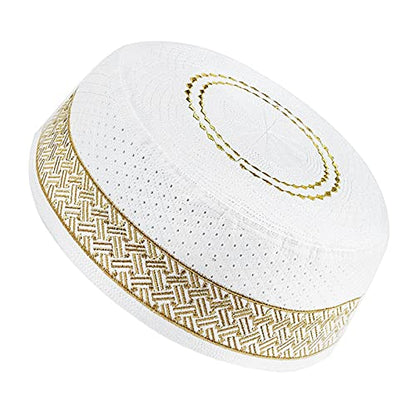RUIXIA Men Boys Muslim Prayer Kufi Hat Skull Cap Embroidery Islam Kufi Headware takke Praying Beanie Hat Kofia Topi Hat - color: Yellow-adult