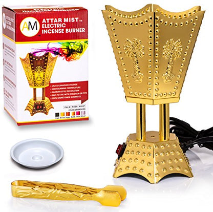 AM Bakhoor Electric Incense Burner - Oud Frankincense Resin Burner 6.5 Inches Tall (Hexagon) (Gold)