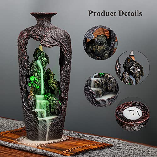 DOBEHOME Mountain Waterfall Incense Burner Backflow Incense Burner Incense Smoke Waterfall with 100 Backflow Incense Cones，Tweezer，Mat (Vase Shape)
