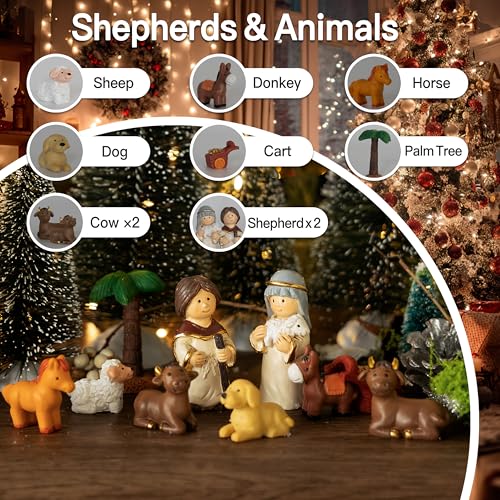 Nativity Advent Calendar 2026 Kids - 24 Days Light-Up Nativity Scene Set with Resin Figures，Toddler Advent Calendar 2026 Girls and Boys，Christmas Countdown Calendar Gifts for Children