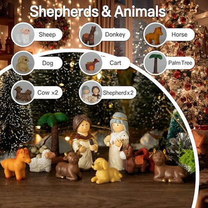 Nativity Advent Calendar 2026 Kids - 24 Days Light-Up Nativity Scene Set with Resin Figures，Toddler Advent Calendar 2026 Girls and Boys，Christmas Countdown Calendar Gifts for Children