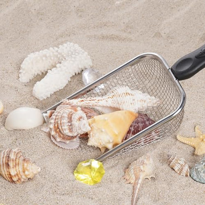 SUMERSHA Beach Mesh Shovel, Sand Sifter Shell Collecting Tools Sand Scooper for Picking Up Shells, Cat Litter Scoop, Silver