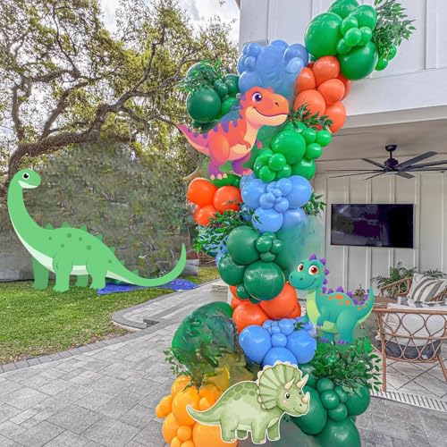 Paready Dinosaur Balloons, 60Pcs Dino Printed for Kids Boys Birthday Supply - color: Green Orange Dino