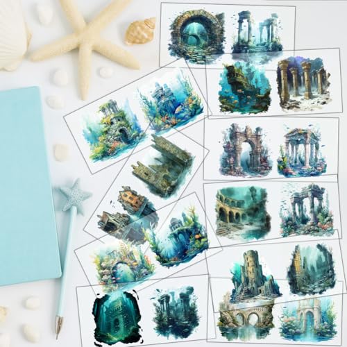 20 Pcs Ocean Empire UV DTF Cup Wraps, 4.3 x 9.4 Inch Ocean Thmem UV DTF Transfer Stickers Waterproof Rub on Transfer Decals for 16OZ Glass Bottle Vase Furniture Crafts - style: Ocean Empire