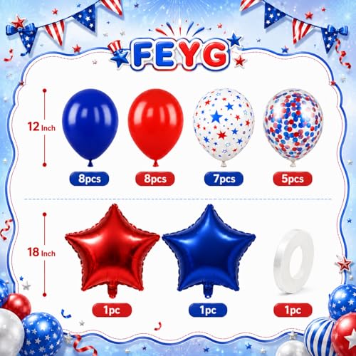Red and Blue Balloons with 2Pcs Red Blue White Star Foil Balloons for Party - color: Blue and Red, size: 30PC