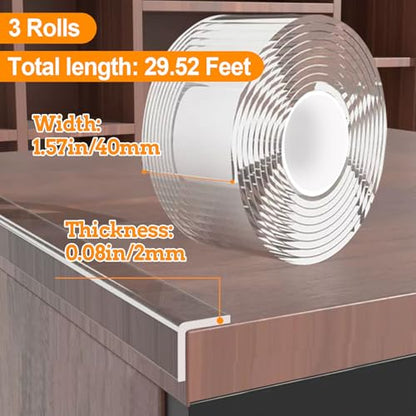 3 Pack Clear Edge Protector Strip,1.57 in x 9.84 FT,Sharp Edge Wrap Cover Tape,Self Adhesive Protective Bumper Guards for Cabinet Door Desk Glass Table Bed Furniture,Kitchen Countertop - size: 3Pack x 1.57in x 9.84FT