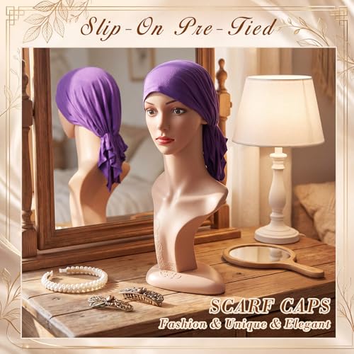 Syhood Slip on Pre Tied Head Scarves for Women - color: Dark Colors