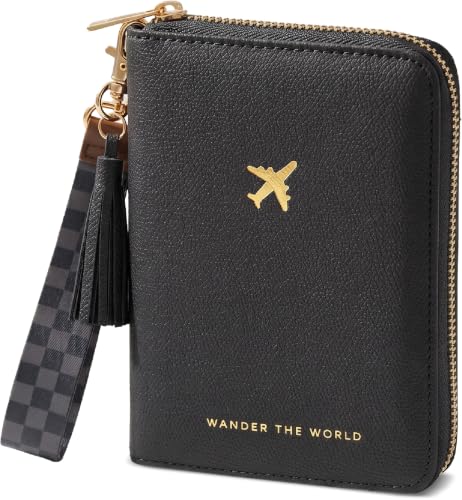 Beautiful Passport Holder And Travel Wallet with Wristlet Strap - color: Black