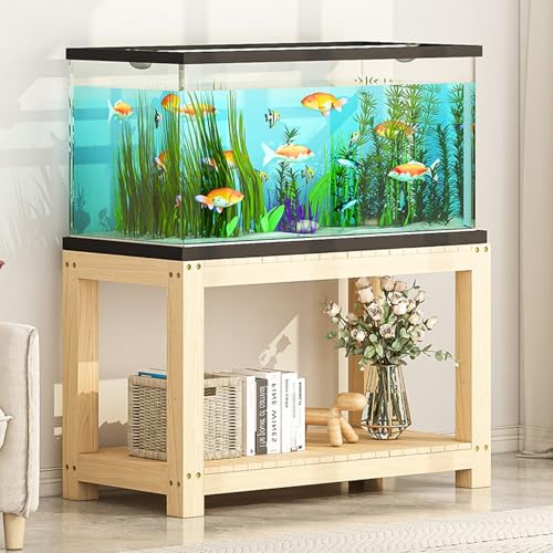 FORRTY Solid Wood Aquarium Stand – Heavy Duty Wooden Fish Tank Stand With 2-Tier Storage | Natural Pine Reptile Tank Table | Indoor Plant Rack | Printer Table | Multi-Purpose Shelf | 30–150cm Width(Wo - color: Wood, size: 30X30X30CM(12X12X12IN)