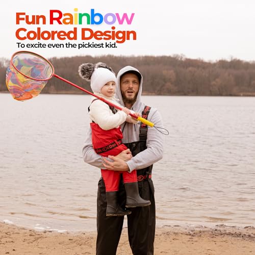 Kids Fishing Net - Extendable Telescopic Landing Net for Boy Girl Children Catching Small Fish Crab Shrimp Minnow Dragonfly Beach Pier Lake River Ocean - color: Style 1 (2 Pack, Blue + Red)