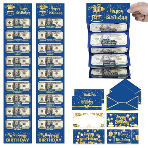 Wiooffen 10PCS Birthday Money Holder Envelopes for Cash Blue Gold Money Envelopes for Cash, Surprise Gift Card Holder for Gifts Happy Birthday Money Cards Party Supplies Men Women - style: Blue Gold