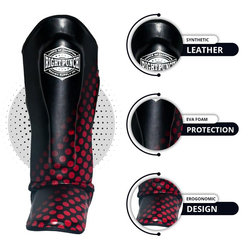 Shin Guards Kickboxing Leg Pads with Instep Protection, Muay Thai MMA Martial Arts Kicking Sparring Training Gear - color: Black & Red, size: X-Small