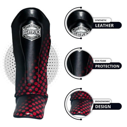 Shin Guards Kickboxing Leg Pads with Instep Protection, Muay Thai MMA Martial Arts Kicking Sparring Training Gear - color: Black & Red, size: X-Large