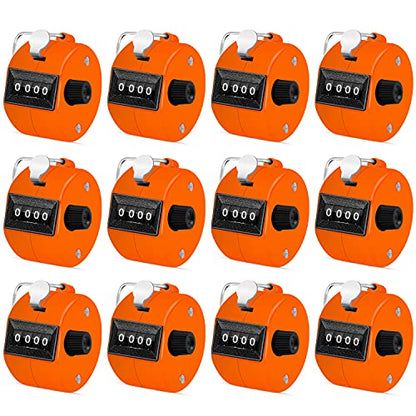 Eliamo 12 Pcs Hand Tally Counter 4-Digit Lap Counter Clicker, Manual Mechanical Handheld Pitch Click Counter with Finger Ring for School Golf & Knitting Row Croche - color: Orange