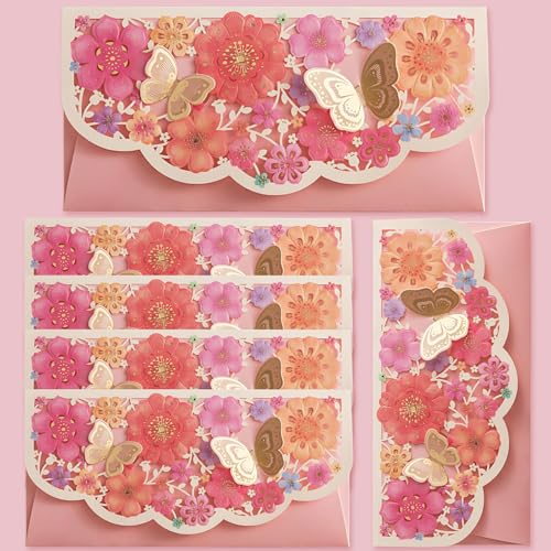 Red Envelope for Wedding, 6Pcs Pink Floral Gold Butterflies Money Envelopes