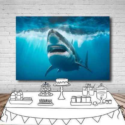 7x5 FT Shark Backdrop Shark Party Decorations Under The Sea Shark Underwater Aquarium Blue Sea Waves Great White Shark Background Shark Birthday Party Decorations Studio Props