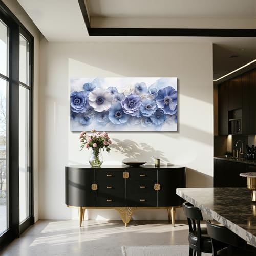 imjiayu Floral Wall Art, Large Blue White Flower Canvas Print 20"x40" - color: Blue and White Flowers, size: 40"L x 20"W