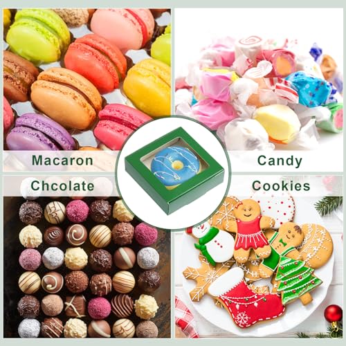 Zonon 30 Pcs Kraft Paper Boxes with Window 4.13 x 4.13 x 1.18 Inch Candy Packaging, Small Gift Boxes, Soap holder, Mini Treat Packaging for Bakery Chocolate Jewelry Display (Dark Green) - color: Dark Green