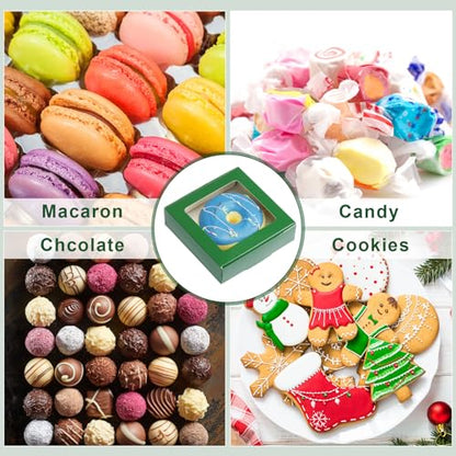 Zonon 30 Pcs Kraft Paper Boxes with Window 4.13 x 4.13 x 1.18 Inch Candy Packaging, Small Gift Boxes, Soap holder, Mini Treat Packaging for Bakery Chocolate Jewelry Display (Dark Green) - color: Dark Green