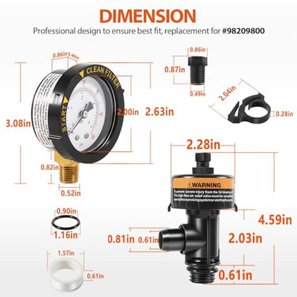 98209800 High Flow Manual Relief Valve/Air Relief Manual Valve Assembly with Pressure Gauge, Replacement for Pool and Spa Filter (2 PACK-98209800) - style: 2 PACK-98209800