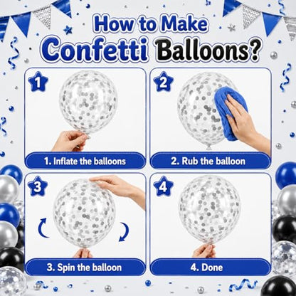 Blue and Black Balloons with Silver Star Foil Balloons for Birthday Party - color: Blue and Sliver, size: 30PC