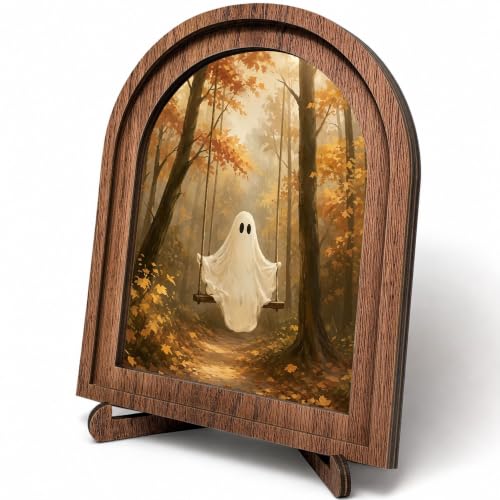 Halloween Ghost Swing Arched Table Sign, Rustic Farmhouse Decor - color: Ghost Forest Swing