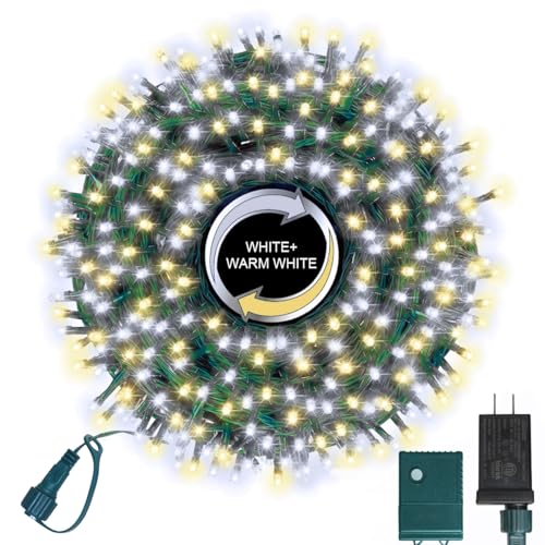 LAMPHOME 500 LED String Lights - Outdoor/Indoor Plug-in Twinkle Fairy Lights, 46ft 500LED, Warm White & White - color: Warm white and White, size: 500LED