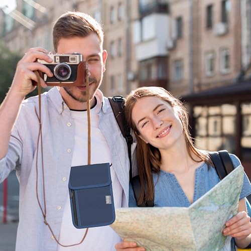 Travel Neck Wallet with RFID Blocking – Passport Holder Organizer Neck Pouch – Portable Easy to Conceal Travel Pouch (Dark Blue) - color: Dark Blue