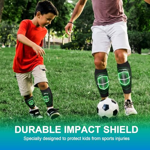Soccer Shin Guards for Kids Youth, Ski Shin Guard Sleeves for 2-18 Years Old Boys Girls Adults, Protective Gear for Football Soccer, Calf Compression Sleeve with Honeycomb Pads - size: Medium