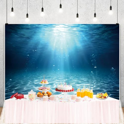 8x6ft Underwater Blue Ocean Backdrop Deep Ocean Sunlight Undersea World Photography Background Tropical Seabed Kids Adult Birthday Summer Party Decorations Banner Shoot Props - size: 8x6ft