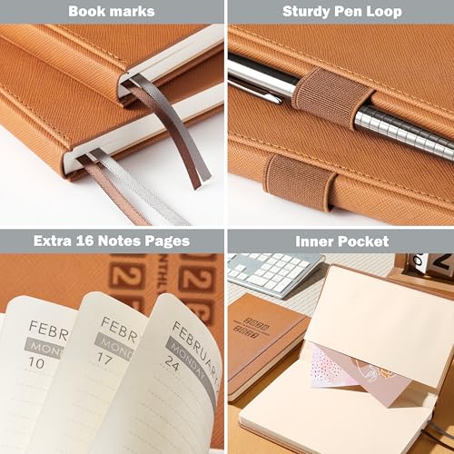 2026-2027 Planner - Academic Planner 2026-2027 Weekly & Monthly, July 2026 - June 2027, 5.75" x 8.25", Saffiano Leather with Thick Paper, Back Pocket with Notes Pages - Brown - color: Brown