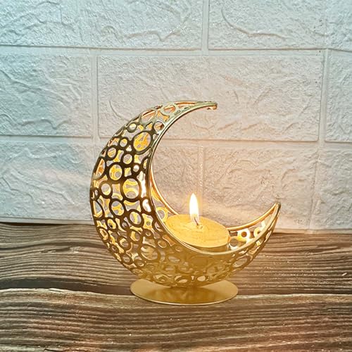 Elegant Moon Shaped Table Decor Metal Stand Soft Lighting for Couple Housewives and Interior Decor Enthusiasts Candlestick
