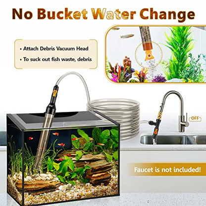 hygger Bucket-Free Aquarium Water Change Kit Metal Faucet Connector Fish Tank Vacuum Siphon Gravel Cleaner with Long Hose 49FT Drain & Fill - size: 49 Foot(Pack of 1)