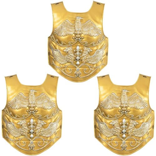 3 Pcs Medieval Knight Chest Guard, Retro Viking Body Chest Protector for Cosplay Party Renaissance Costume - color: Gold