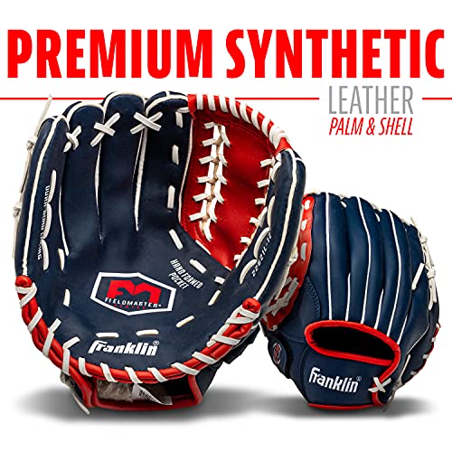 Franklin Sports Field Master Baseball + Softball Glove - Field Master Adult + Youth Baseball + Softball Mitt - Men's + Women's Gloves - color: Red/White/Blue, style: 12" - Trapeze Web