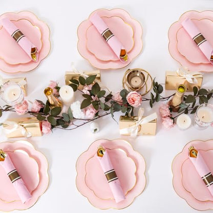 Supernal Gold Plastic Silverware Set with Pre Rolled Pink Napkin-Disposable Cutlery with Pink Linen Napkin Gold, Wrapped Plastic Silverware Heavy Duty Suit for Birthdays, Parties, Weddings 30Packs - color: Pink and Gold, size: 30 Pack