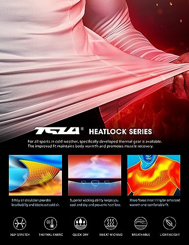 TSLA Men's Thermal Long Sleeve Compression Shirts, Athletic Base Layer Top, Winter Gear Running T-Shirt - color: Heatlock Round Neck White, size: Medium