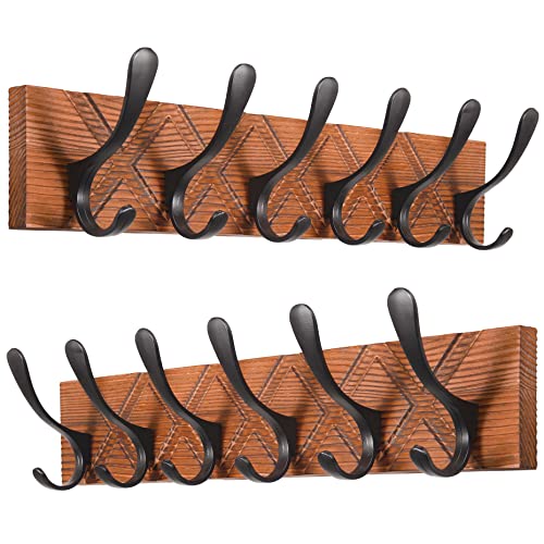 SKOLOO Coat Rack Wall Mount - Antique Wooden Carved- X Cross Coat Hook,Pack of 2, Wall Coat Hanger with 6 Hooks for Hanging Coats, Hats, Clothing, Scarfs, Brown & Black - color: Brown- X Cross