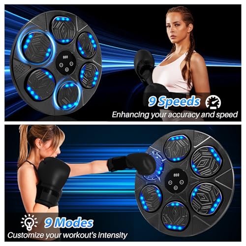 Music Boxing Machine, Bluetooth Music Punching Machine with Gloves, Electronic LED Boxing Training Equipment Wall Mounted, 9 Modes & 9 Speeds, Boxing Target for Home, Office, Gym
