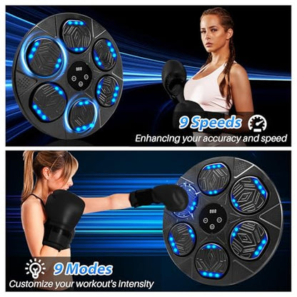Music Boxing Machine, Bluetooth Music Punching Machine with Gloves, Electronic LED Boxing Training Equipment Wall Mounted, 9 Modes & 9 Speeds, Boxing Target for Home, Office, Gym