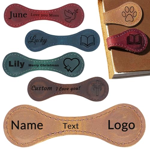 Personalized Magnetic Bookmarks Custom Leather Magnetic Book Markers Clip with Initials Name/Motivational Text/Logo Gifts for Women, Men, Book Lovers, Readers, Teacher, Classmate (Dark Color) - color: Dark Color