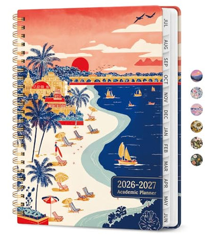 Planner 2026–2027, Academic Monthly Weekly Spiral Calendar, July 2026 – June 2027, Hardcover Agenda Notebook with Tabs, 6.3" x 8.5", Perfect for Students, Teachers, School & Daily Planning - Coastal Sunset - color: P-Coastal Sunset, size: (6.3"x8.5")a5