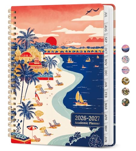 Planner 2026–2027, Academic Monthly Weekly Spiral Calendar, July 2026 – June 2027, Hardcover Agenda Notebook with Tabs, 6.3" x 8.5", Perfect for Students, Teachers, School & Daily Planning - Coastal Sunset - color: P-Coastal Sunset, size: (6.3"x8.5")a5